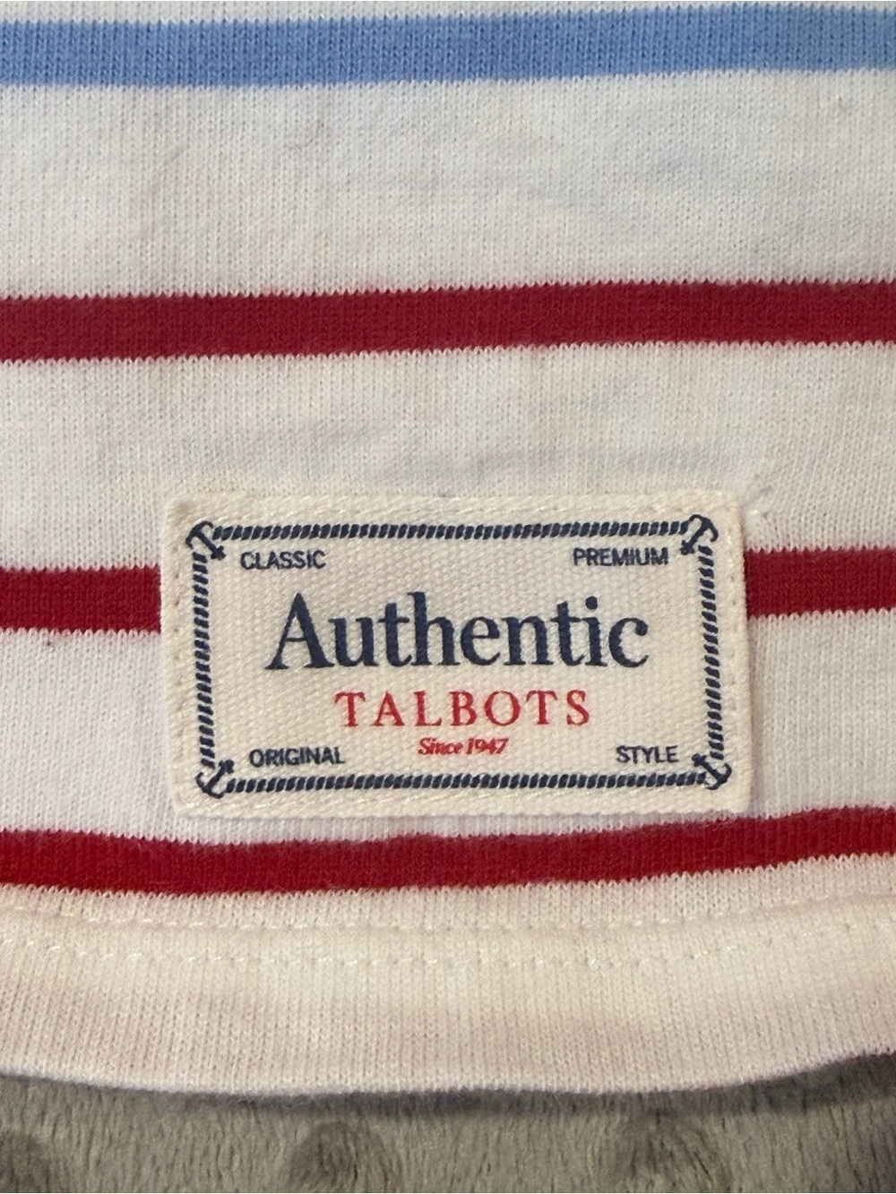 Talbots Navy, White & Red Striped 3/4 Sleeve Cotton Tee Cottagecore - Picture 3 of 4